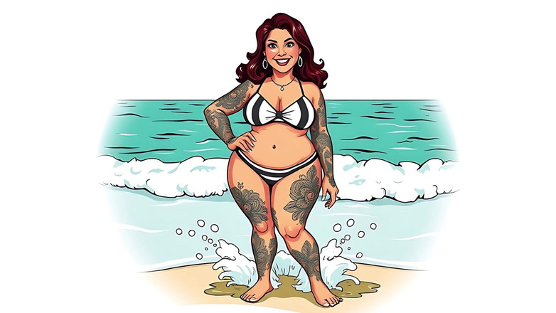 AI Porn: Ai Tattoo Art Curvy Bikini Kobiety