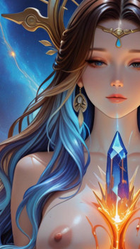Prezentace kosmické nahé bohyně: Galaktická modrá aura a roztavené krystaly - Ai Fantasy Erotika Video