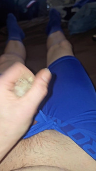 I wank and cum inside a condom while I wear my Blue Nike pro spandex underwear