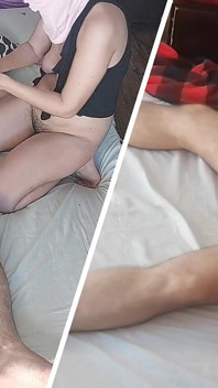 Blowjob mit amateur-ehefrau, behaarte muschi, dicker arsch. Romantisches amateur-paar vorspiel.