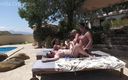 Camilla Creampie Girls: Outdoor Poolside Lesbian Strap-on Foursome