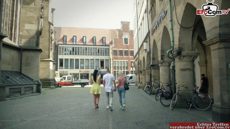 EroCom: First time german amateur street casting threesome for blonde girl