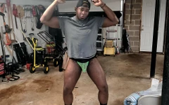 Sexy Stud in Green Mesh Jockstrap Dancing and Swinging Huge Dick