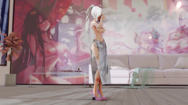 MikuMotion: Iu-lila Gaun Striptis Semok