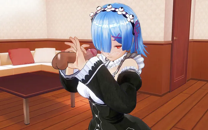 H3DC: 3D HENTAI. Rem jerks off your cock until you cum...