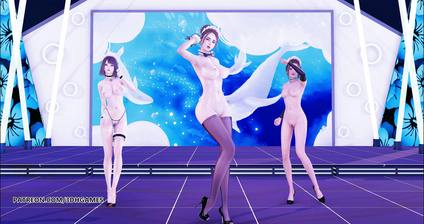 3D-Hentai Games: 헐리 burly 섹시한 메이드 벌거벗은 댄스 4K