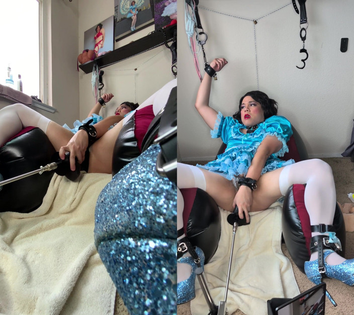 Sissy Candy: Sissy candy sulla sua sedia gonfiabile e auto bondage con...