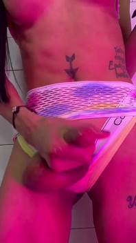 Ladyboy Amre, Tattooed Artwork with Massive Balls and Attached Penis
