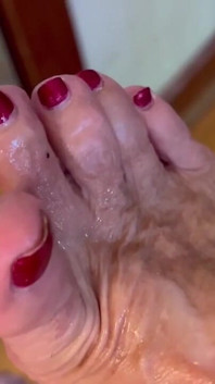 Cum on Stepaunt's Feet with Red Nails and Anklet JOI Dirty Talk MILF GILF Footjob