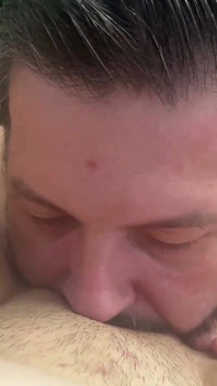 Amateur brunette pussy eating with POV view