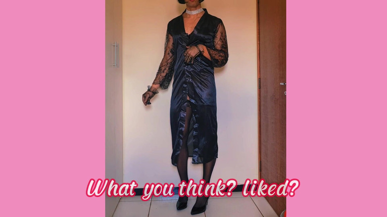 Milady Silvia Helena: Underbar och sexig femboy i svart satin, underkläder och scarpin....