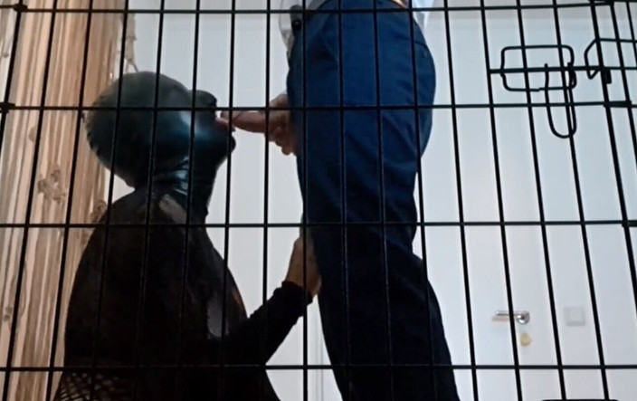 Lucy Dee: Видео от первого лица из клетки - сисси раб наблюдает, как госпожа сосет член Господина