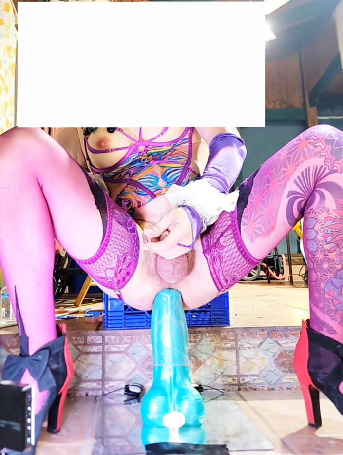 Benito414: Cute TS Sissy Transgender Sexy Lingerie Riding Big Anal Dildo...
