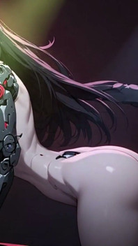 Naked Anime Cyborg - Tall Slim Girl with Manhwa Dark Style Robotic Arm