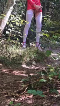 Outdoor Exhibition In The Woods Pink Heels White Stockings And Latex Mini Skirt