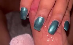 Green nails teasing with sock and toejob