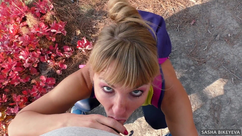 Sasha Bikeyeva: POV awesome amateur blowjob in the mountains on a cliff...