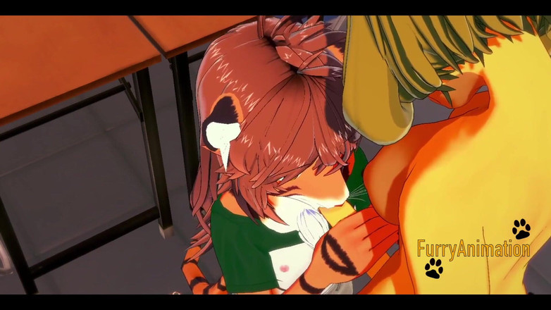 Yaoitube: Futanari poilue, hentai 3D - Une futanari et une fille tigresse sucent...
