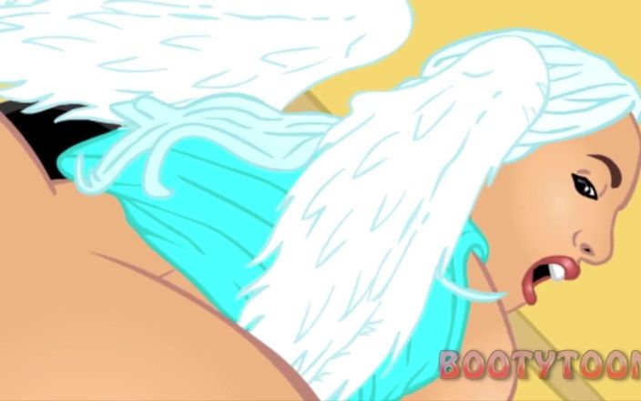 Back Alley Toonz: Божественный межрасовый анальный секс с толстой задницей, белая девушка с большой шикарной задницей Angel, мультфильм