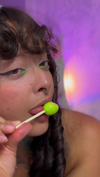 Girl with Split Tongue Farts on Lollipop and Eats It