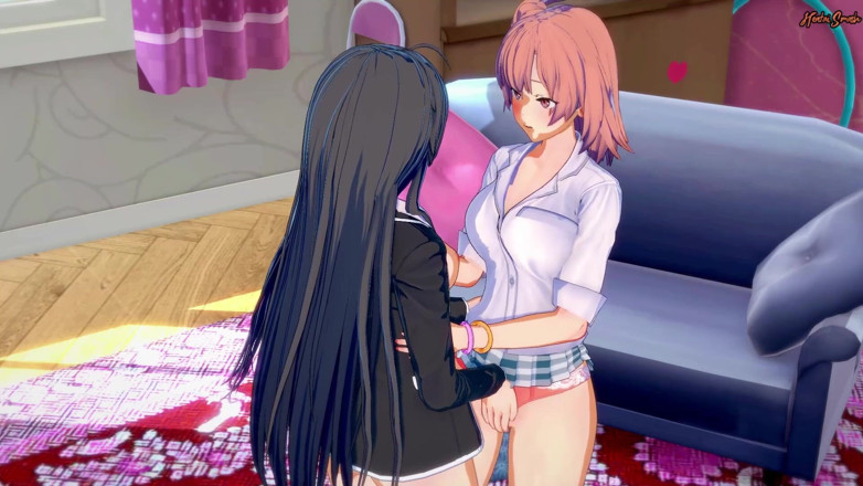 Hentai Smash: Yuigahama Yui orgazm olana kadar yukinosita'yı yatakta yalıyor. Oregairu lezbiyen...