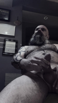 Bearded Stepdad Smoking and Shooting Cum
