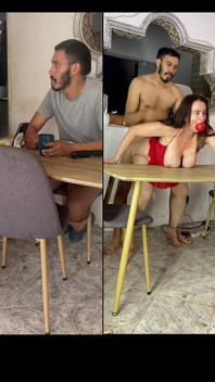 La donna matura viene scopata dal figliastro sul tavolo e si mette tutto
