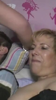 Big boobs blonde milf big dick sucking threesome in the bedroom
