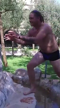 Skinny Babe Gets Fucked After Massage by Two Guys in the Garden