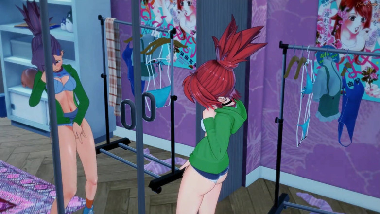 Hentai Smash: Frankie Foster si tře a prstí kundičku před zrcadlem. Má...