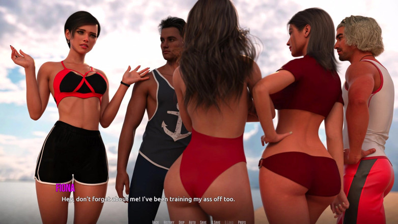 3D Cartoon Porn: Dominos Beach 17：艾米丽和约翰的海滩口对口练习