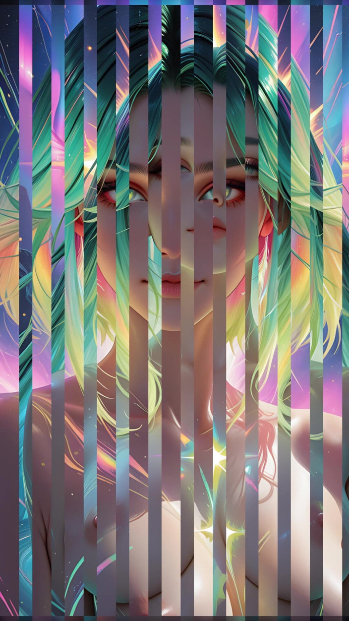 VelvetInk Studio: Kosmisches Neon-schönheitsbildnis mit lichtigen Augen, traumhafter fantasie, ai kunst-diashow