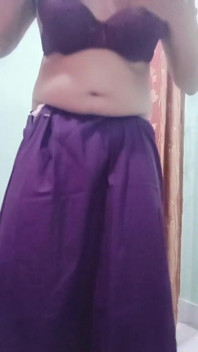 Indian Crossdresser Gaurisissy Feeling Horny in Purple Saree Looking and Fucking Like a Housewife