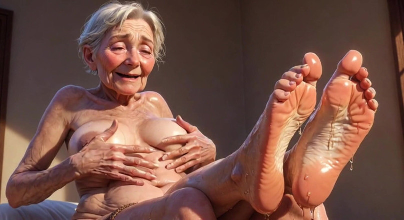 Anime Hentai: Vieja abuelita disfrutando de masaje de pies con aceite - desesperada...