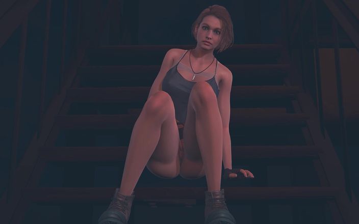 Waifu club 3D: Jill valentine masturbiert auf der treppe
