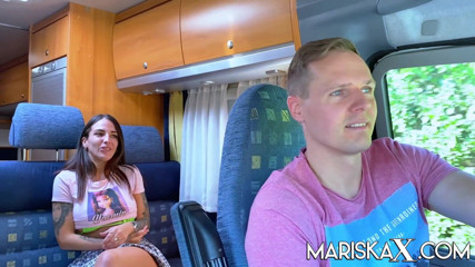 Mariska x: MARISKAX Sacha and Medusa share a cock on a road...