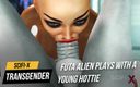 SciFi-X transgender: Супер інопланетний секс в науково-фантастичній лабораторії. Фута інопланетянин грає з молодою красунею