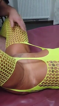 Blonde Babe Badgirl with Neon Fishnet Lingerie Gets Licked to Orgasm and Then Receives a Creampie
