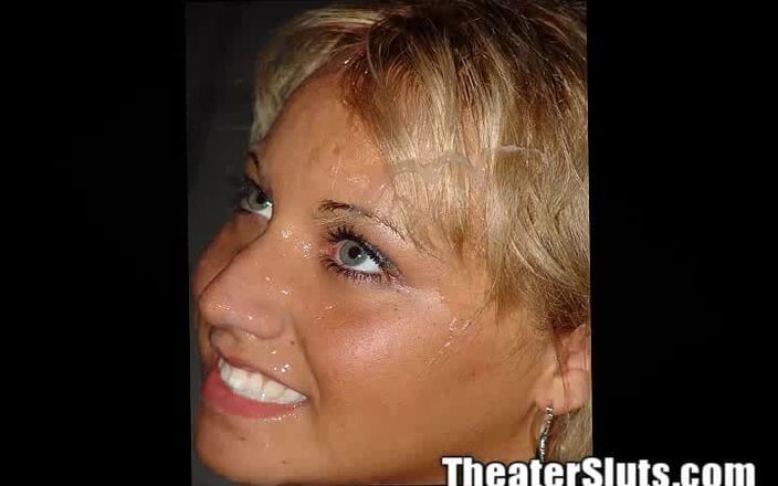Theater Sluts: Fake tit bimbo bebê gangbang porno teatro facial esperma prostituta...