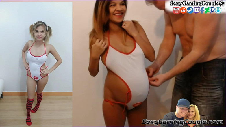 SexyGamingCouple: Aliah grávida de 9 meses experimentando roupas que usava para sessões...