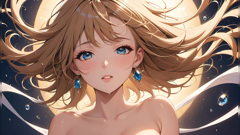 LustRender: 무중력 평온 - 머리가 공중에 떠있는 동안 부드럽게 깜박이는 Ai Girl