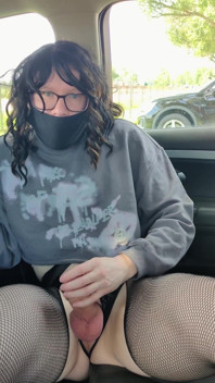 Risky Blindfolded with Body Writing Close to a Busy Road and Cumshot