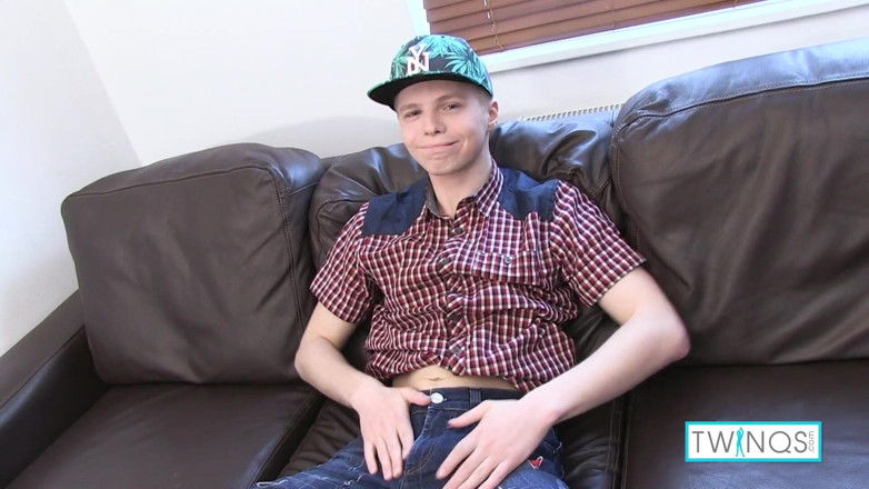 Twin Qs: Blonde twink James gets naked to wank his dick until...