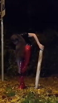 Slutty Bella Strips Outdoors at Night and Plays with Herself