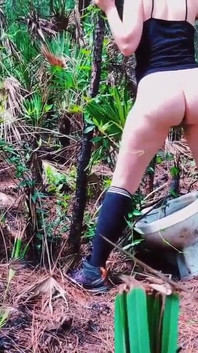 Peeing on a Toilet in the Woods