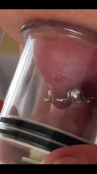 Pumping and Sucking Hard My Pierced Nipples