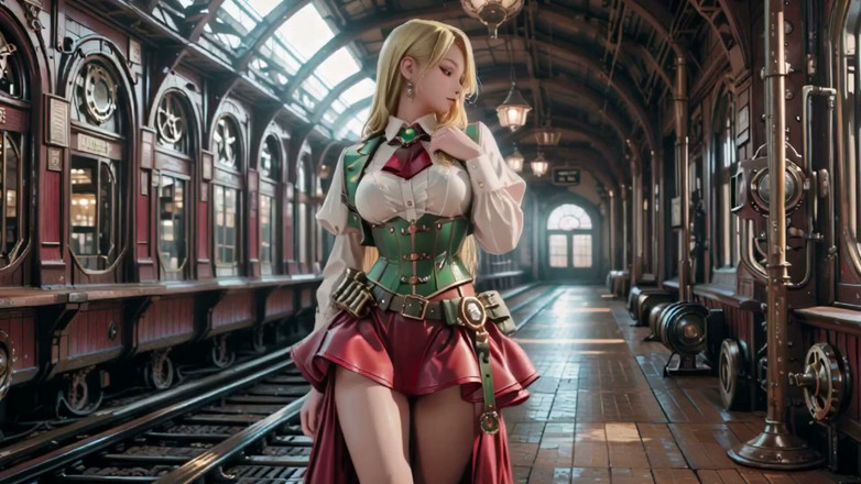 Seraphina Vale: เลขาผมบลอนด์ Steampunk! Poses ขี้เกียจท่ามกลางเกียร์ยักษ์
