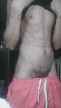 Skinny Boy Teasing His Abs on Camera