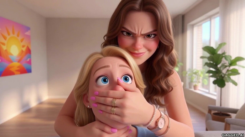 Gagged AI Cartoons: ชักว่าวโดยลูกเลี้ยงสาว