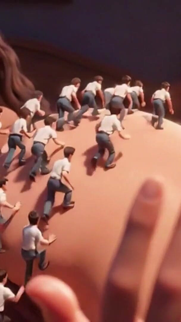 Anime Hentai: Giantess Wet Pussy - Tiny Men Climbing &amp; Exploring Her Body